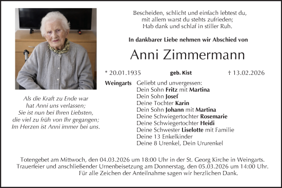 Anzeige von Anni Zimmermann von MGO