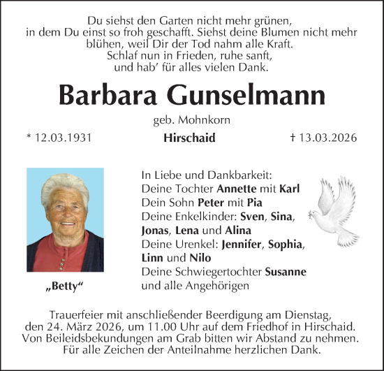 Anzeige von Barbara Gunselmann von MGO