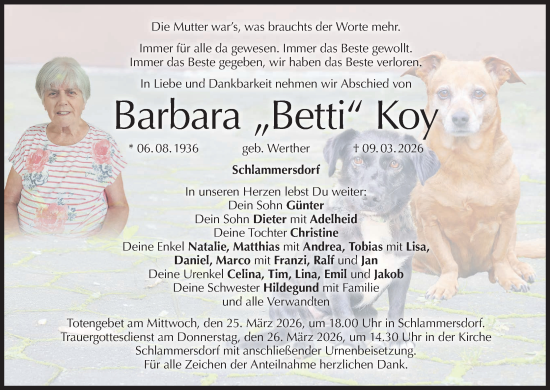 Anzeige von Barbara Koy von MGO