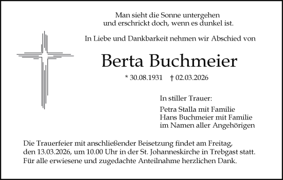 Anzeige von Berta Buchmeier von MGO