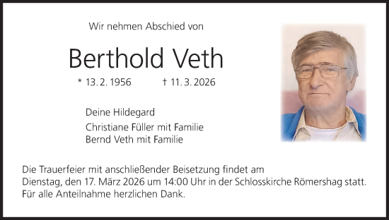 Anzeige von Berthold Veth von MGO