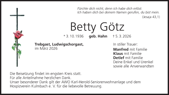 Anzeige von Betty Götz von MGO