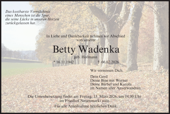 Anzeige von Betty Wadenka von MGO