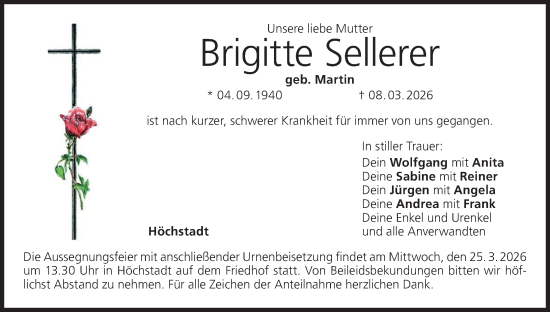Anzeige von Brigitte Sellerer von MGO