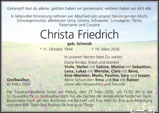 Anzeige von Christa Friedrich von MGO