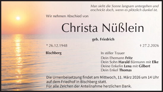 Anzeige von Christa Nüßlein von MGO