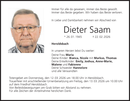 Anzeige von Dieter Saam von MGO