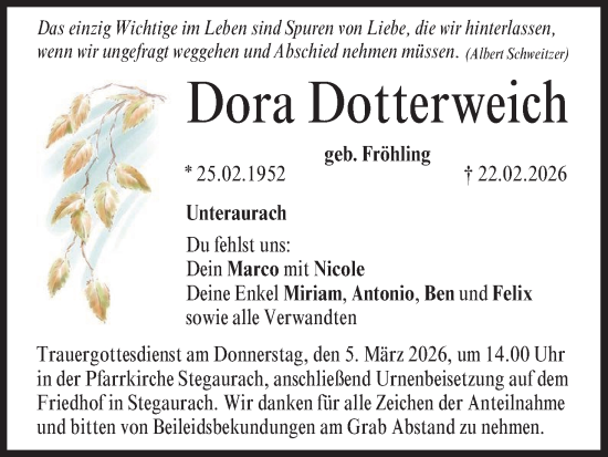 Anzeige von Dora Dotterweich von MGO