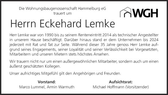 Anzeige von Eckehard Lemke von MGO