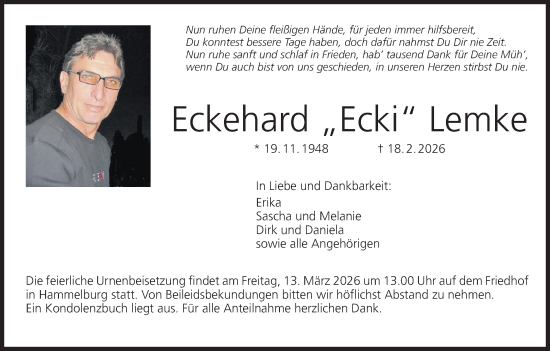 Anzeige von Eckehard Lemke von MGO