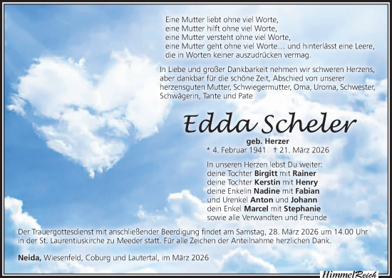 Anzeige von Edda Scheler von MGO