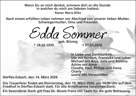 Anzeige von Edda Sommer von MGO