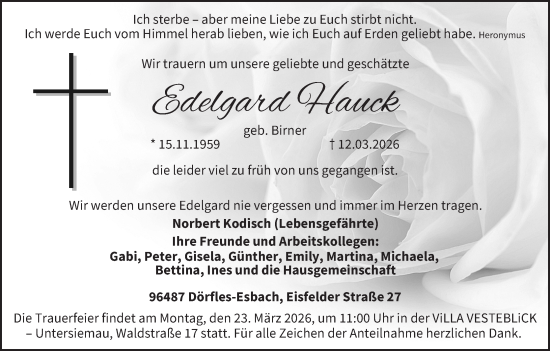 Anzeige von Edelgard Hauck von MGO