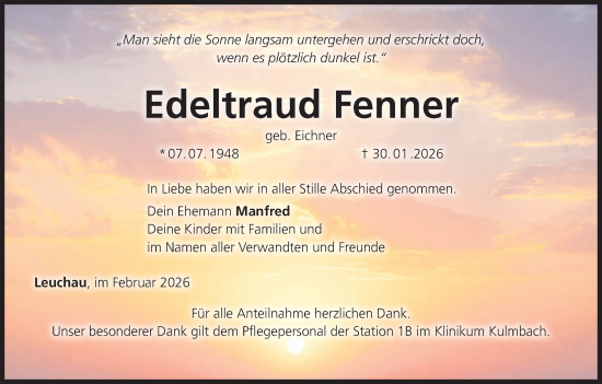 Anzeige von Edeltraud Fenner von MGO