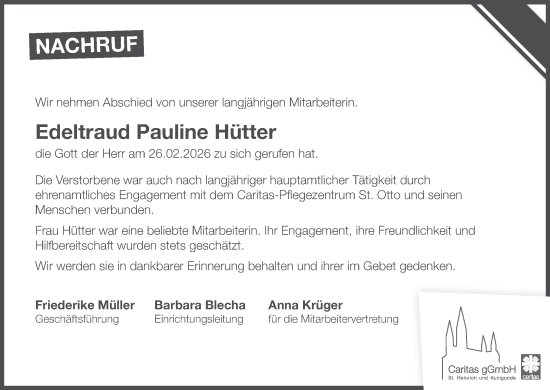 Anzeige von Edeltraud Pauline Hütter von MGO