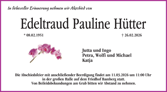 Anzeige von Edeltraud Pauline Hütter von MGO