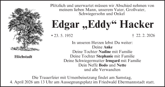 Anzeige von Edgar Hacker von MGO