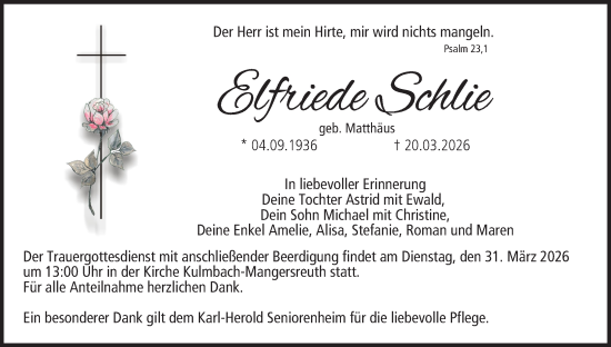 Anzeige von Elfriede Schlie von MGO