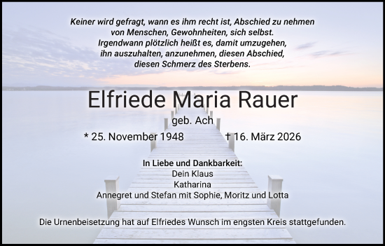 Anzeige von Elfriede Maria Rauer von MGO