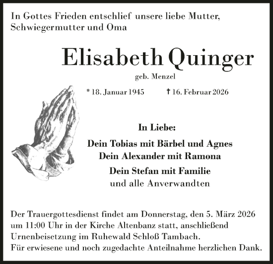 Anzeige von Elisabeth Quinger von MGO