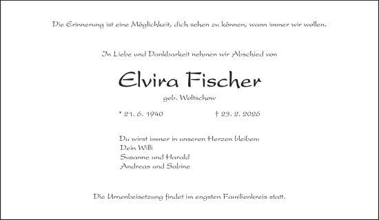 Anzeige von Elvira Fischer von MGO