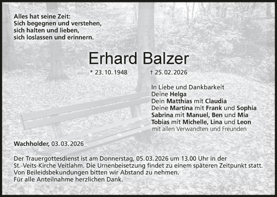 Anzeige von Erhard Balzer von MGO