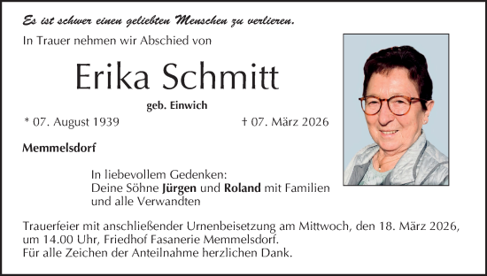 Anzeige von Erika Schmitt von MGO