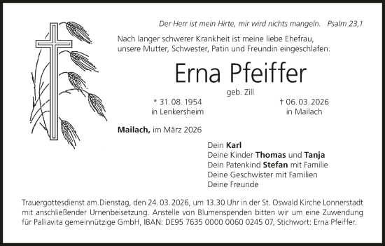 Anzeige von Erna Pfeiffer von MGO
