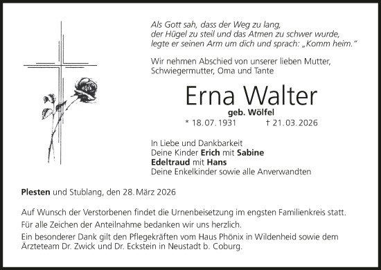 Anzeige von Erna Walter von MGO