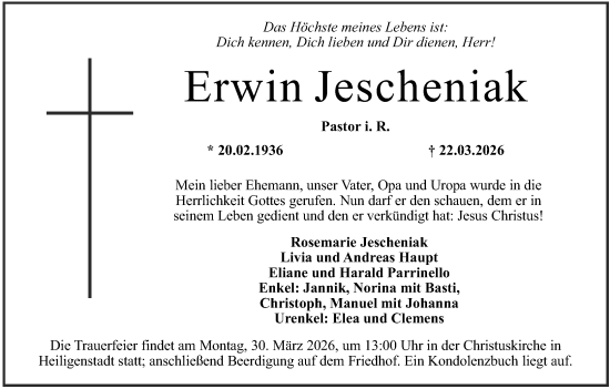 Anzeige von Erwin Jescheniak von MGO