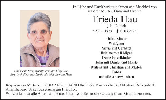 Anzeige von Frieda Hau von MGO