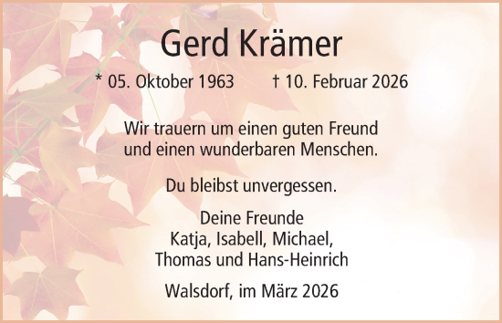 Anzeige von Gerd Krämer von MGO