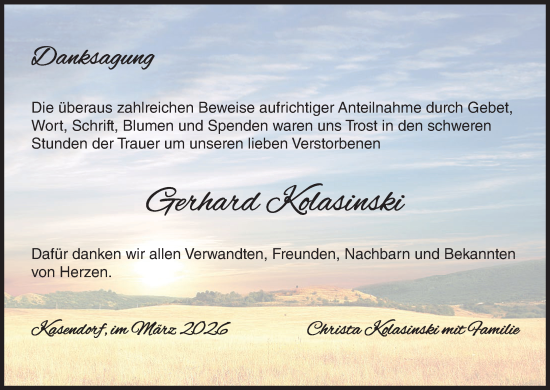 Anzeige von Gerhard Kolasinski von MGO