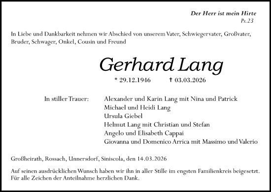 Anzeige von Gerhard Lang von MGO