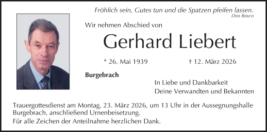 Anzeige von Gerhard Liebert von MGO
