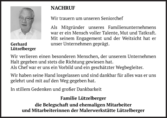 Anzeige von Gerhard Lützelberger von MGO