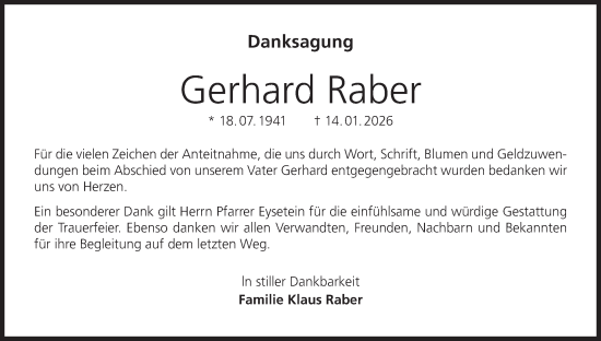 Anzeige von Gerhard Raber von MGO