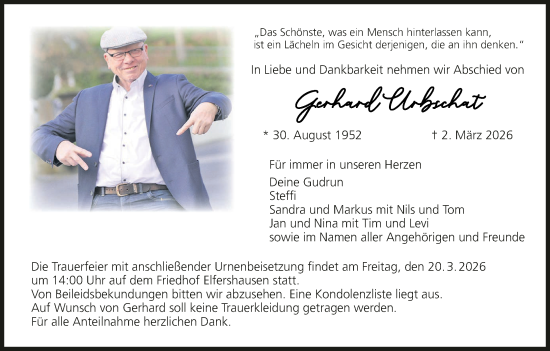 Anzeige von Gerhard Urbschat von MGO