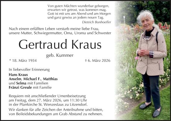 Anzeige von Gertraud Kraus von MGO