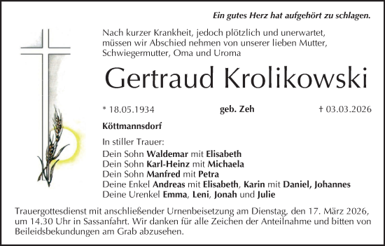 Anzeige von Gertraud Krolikowski von MGO