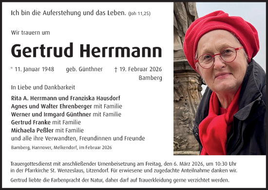 Anzeige von Gertrud Herrmann von MGO