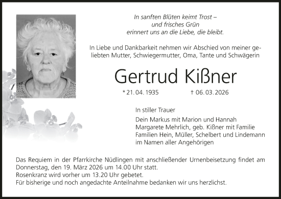 Anzeige von Gertrud Kißner von MGO