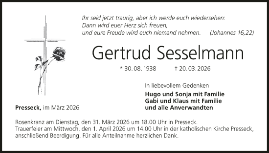 Anzeige von Gertrud Sesselmann von MGO