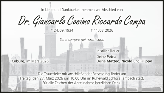 Anzeige von Giancarlo Cosimo Riccardo Campa von MGO