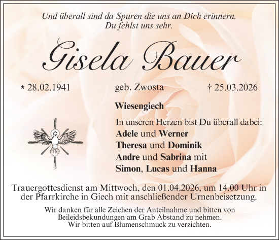 Anzeige von Gisela Bauer von MGO
