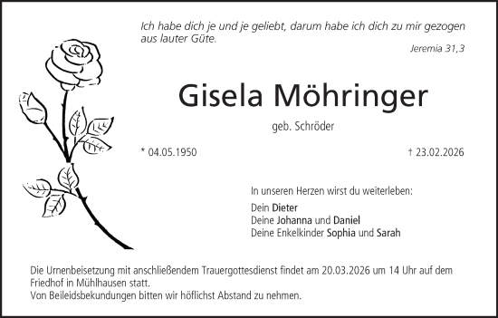 Anzeige von Gisela Möhringer von MGO
