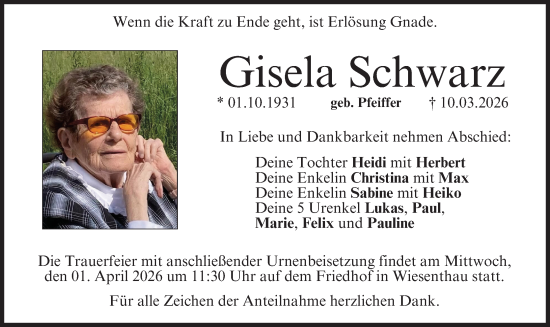 Anzeige von Gisela Schwarz von MGO
