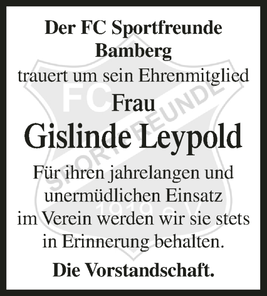Anzeige von Gislinde Leypold von MGO