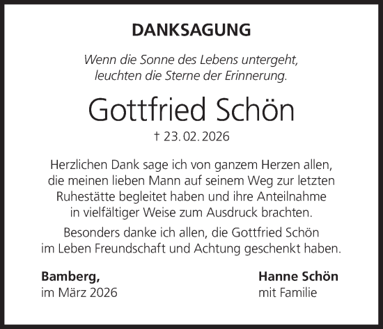 Anzeige von Gottfried Schön von MGO