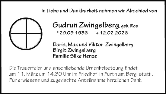 Anzeige von Gudrun Zwingelberg von MGO